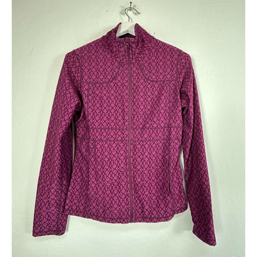 Prana Womens Full-Zip Jacket Pink Pattern Medium Lightweight Stretch Pockets